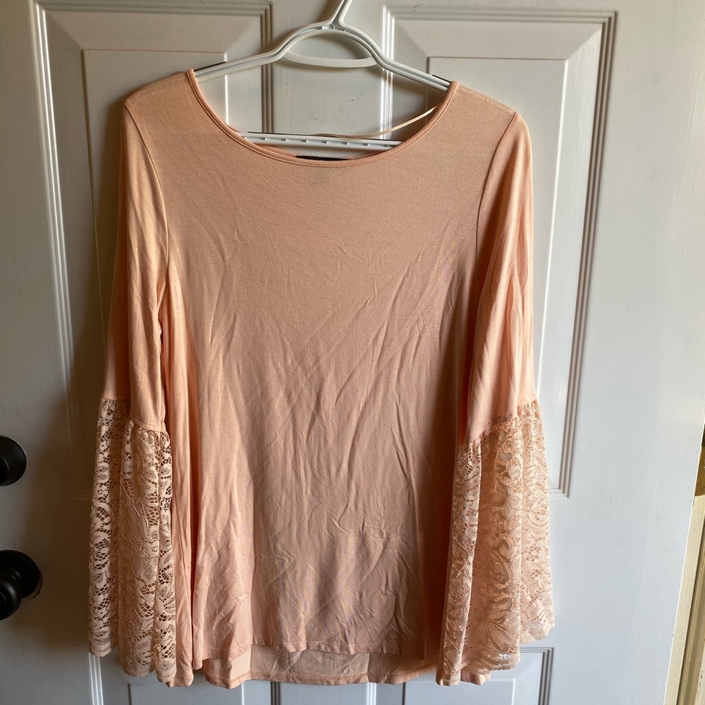 Peach Cable & Gauge lace bell sleeve blouse
